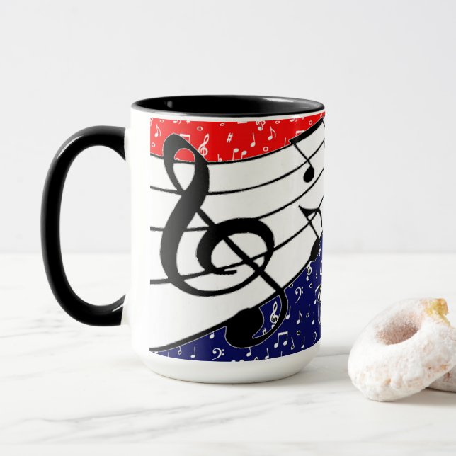 Mug Thème musical rouge blanc et bleu (Avec donut)
