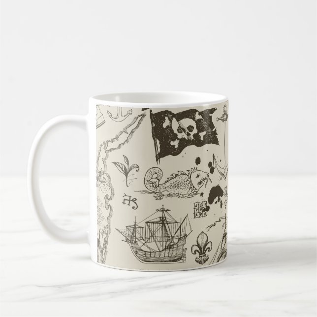 Mug Thème pirate : motif nautique vintage. (Gauche)