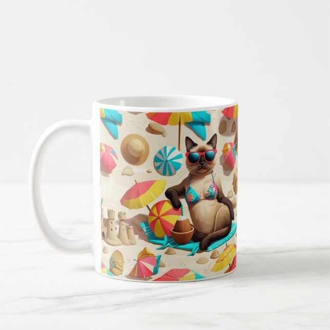 Mug Thème plage pour fête des amateurs de chat siamois (Gauche)