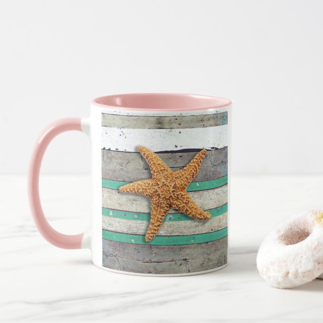 Mug Thème Plage Starfish Mariage Rustique (Avec donut)