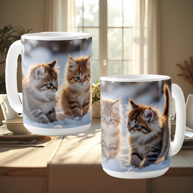 Mug Three adorable kittens playing in the snow, cute (Créateur téléchargé)