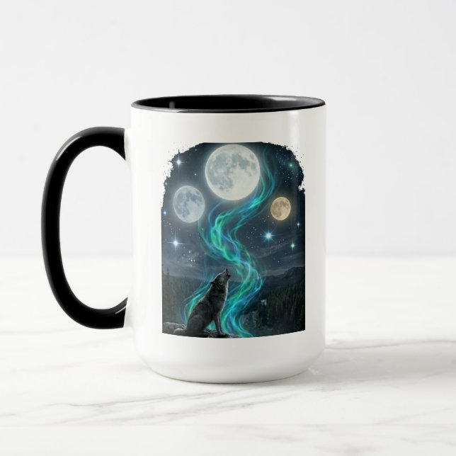Mug Three Moon Wolf Aurora - Mystic Night Sky (Gauche)