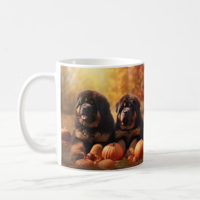 Mug Tibétain Mastiff Chiot Automne Citrouille délice (Gauche)