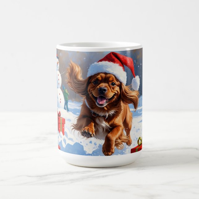 Mug Tibétain Spaniel courant dans la neige avec un cha (Centre)