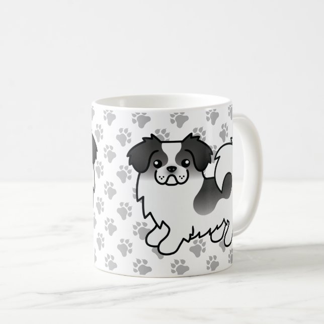 Mug Tibétain Spaniel Parti-Coleur Noir Chien de Dessin (Devant droit)