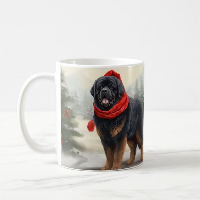 Mug Tibetan Mastiff dans la neige de Noël  (Gauche)