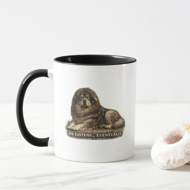 Mug Tibetan Mastiff – Il Écoute Finalement (Avec donut)