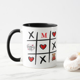 Mug Tic Tac Toe Moderne de la Saint-Valentin Initiale