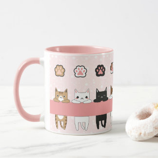 Mug Tiernos gatitos en fondo rosa con flores