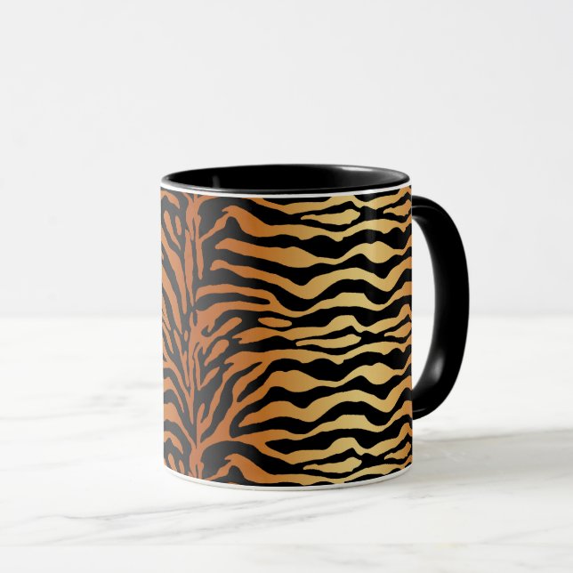 Mug Tiger Stripes Poster de animal, ambre, noir et tan (Devant droit)