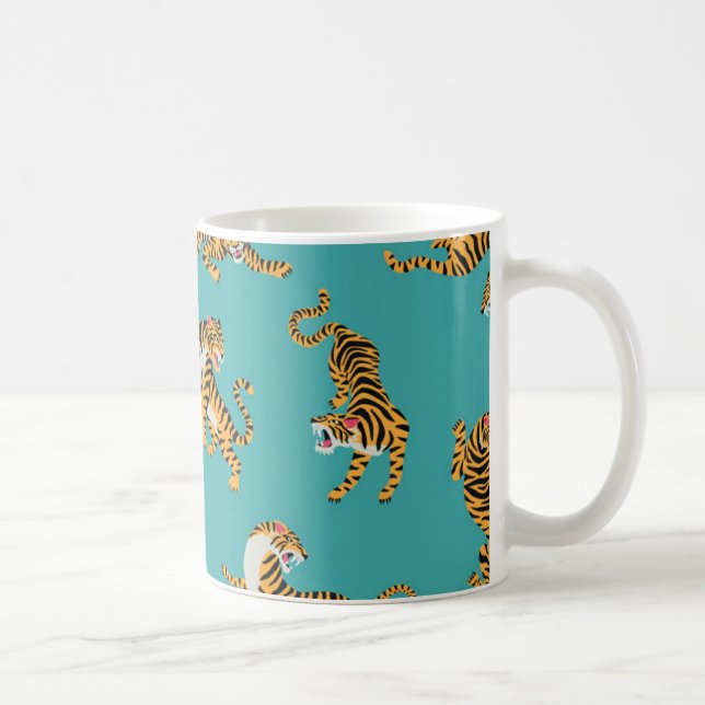 Mug Tiger sur Motif Turquoise (Droite)