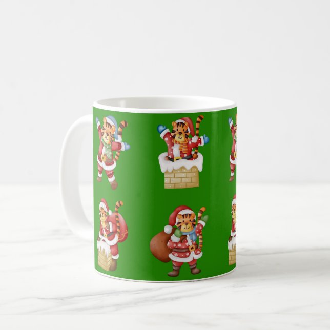 Mug Tigers comme Père Noël Noël répéter le design moti (Devant gauche)