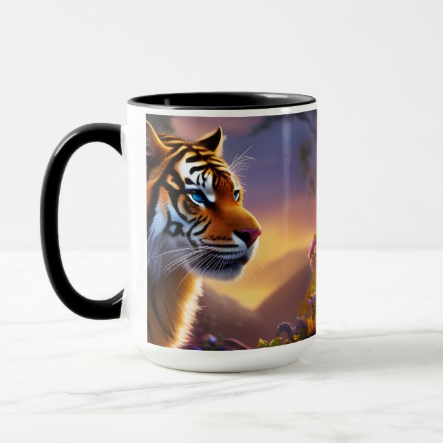 Mug Tigre bleu et fleurs roses (Gauche)