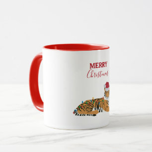 Mug Tigre de Noël drôle animal avec chapeau de Père No