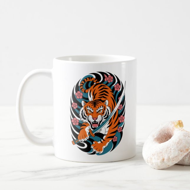 Mug Tigre de tatouage japonais (Avec donut)