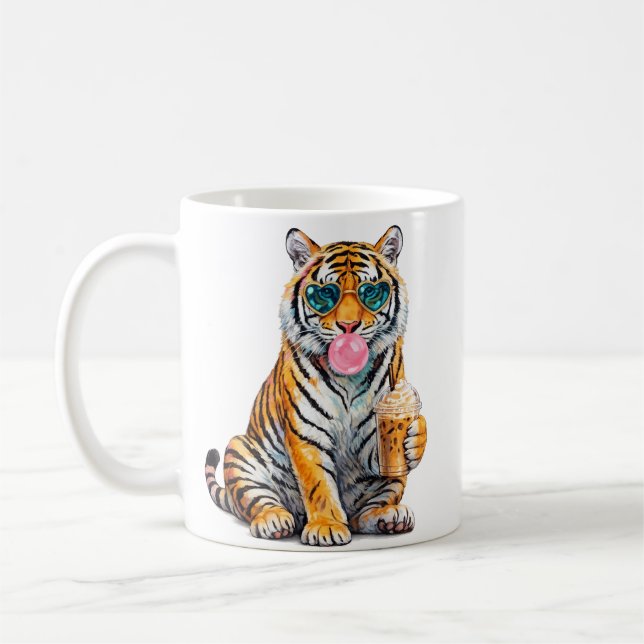 Mug Tigre mignon avec café glacé et lunettes de soleil (Gauche)