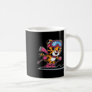 Mug Tigre mignon faisant du ski avec des lunettes rose