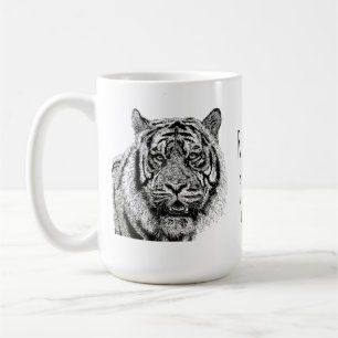 Mug Tigre Moderne Monogramme Noir et Blanc Citation