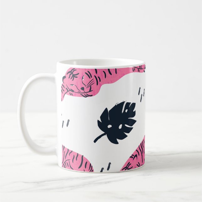 Mug Tigre Rose Tropical : Vintage Tiret À Main. (Gauche)