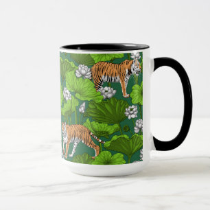 Mug Tigres dans l'étang blanc de lotus