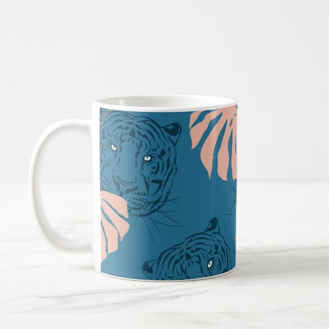 Mug Tigres tropicaux Feuilles Bleu profond (Gauche)