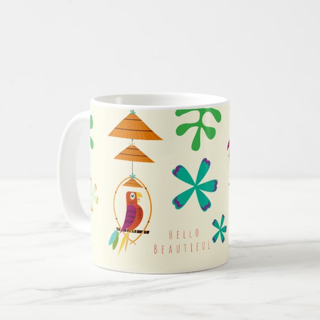 Mug Tiki Birds Vintage Art rétro Personnalisé Personna (Devant gauche)