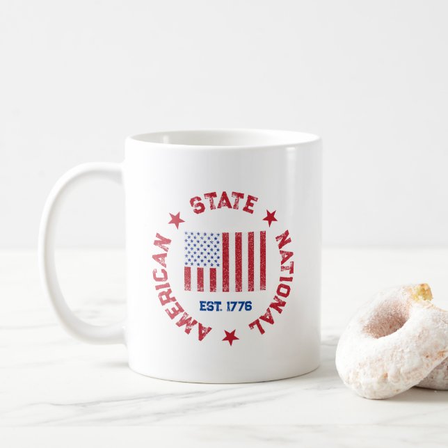 Mug Timbre circulaire American State National Est 1776 (Avec donut)