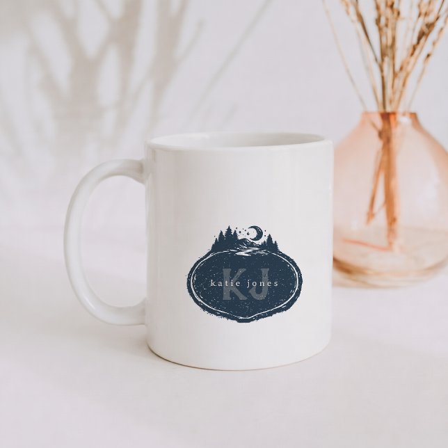 Mug Timbre de nature à monogramme | Nom personnalisé (Créateur téléchargé)