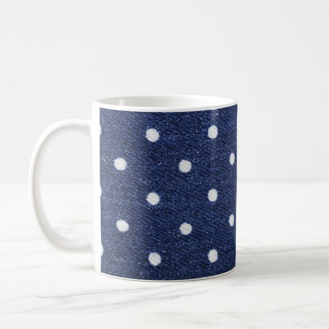 Mug Timbre de pois : texture en tissu denim. (Gauche)