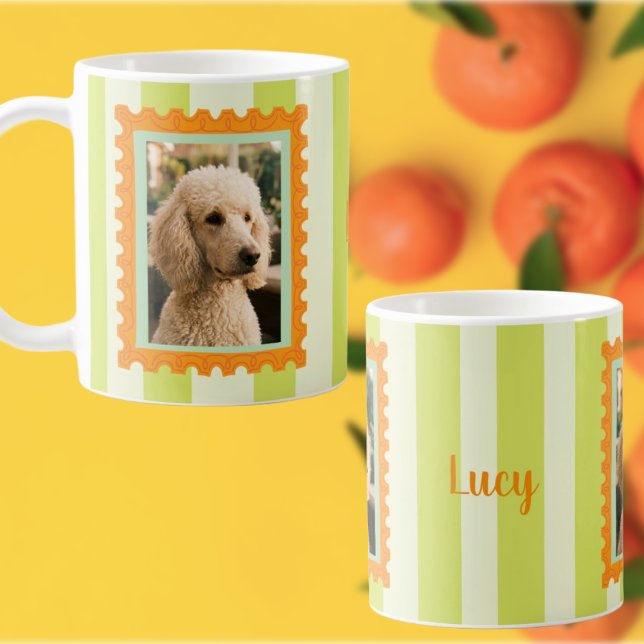 Mug Timbre Postal Rétro avec Photo et Nom de Chien Per (Créateur téléchargé)