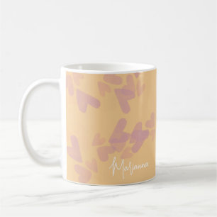 Mug Timbres de cœur à l'aquarelle Nom de script rose O