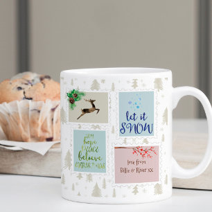Mug Timbres de Noël sur des pins beiges