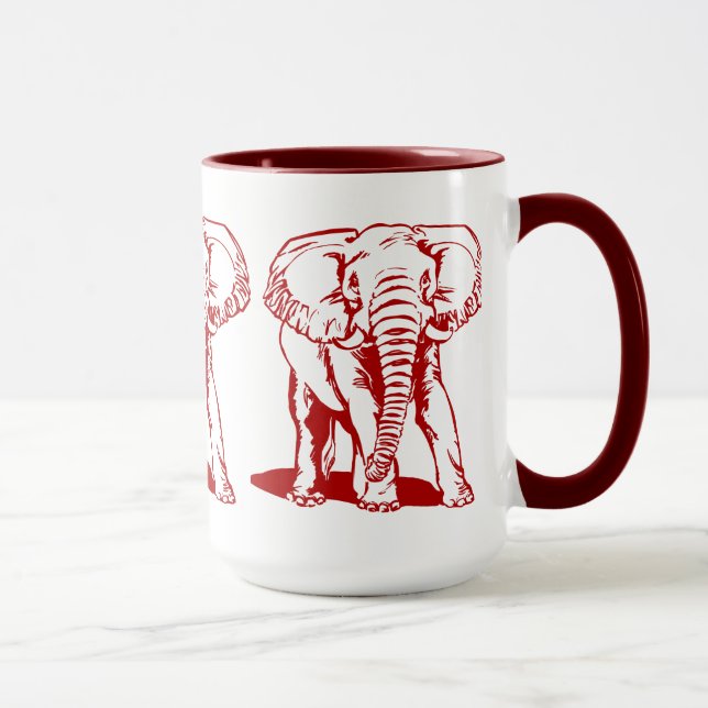 Mug Tirage de trait d'éléphant rouge sombre (Droite)