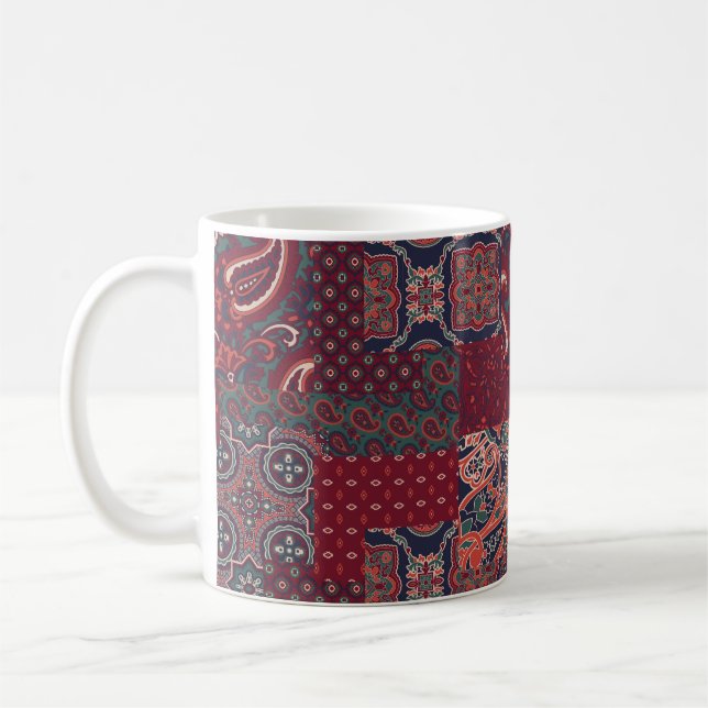 Mug tissu en soie cashmere paisley patchwork abstrait  (Gauche)