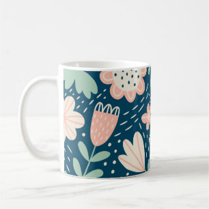 Mug Tissu étoffé floral dessiné à la main. Motif Seame
