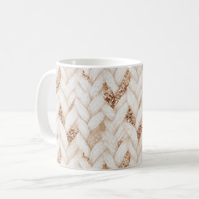 Mug Tissu Faux Tissé Blanc Pailleté Or   (Devant gauche)