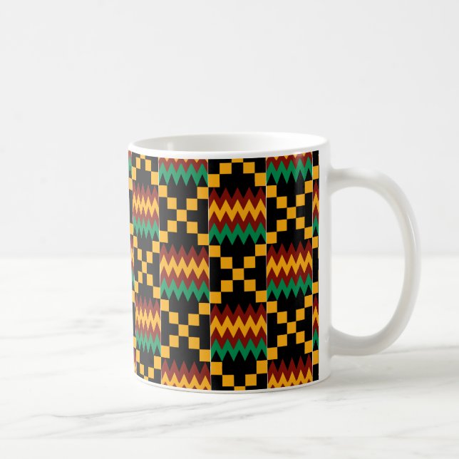 Mug Tissu Kente noir, vert, rouge et jaune (Droite)