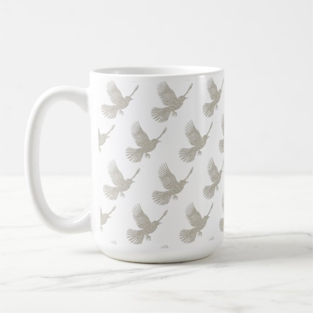 Mug Tissu Lin Brun Motif Oiseau Volant Style Scandinav (Gauche)