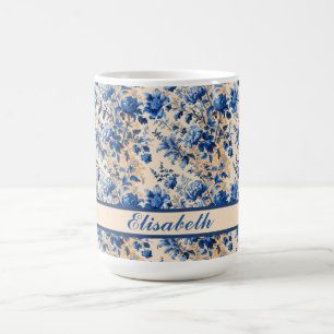 Mug Tissu vintage France Fleurs bleues Votre nom