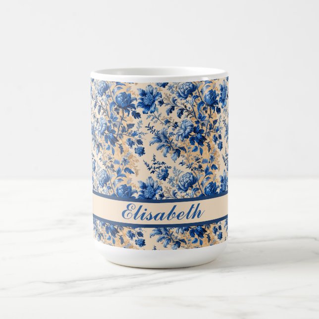 Mug Tissu vintage France Fleurs bleues | Votre nom (Centre)