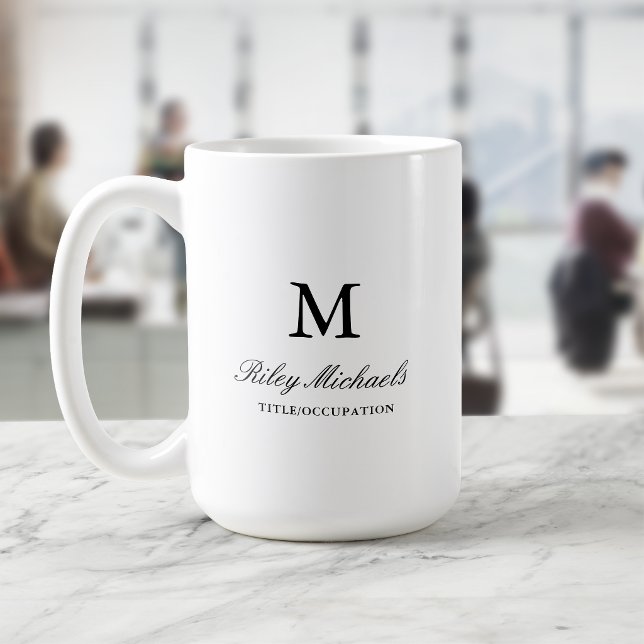 Mug Titre de monogramme élégant noir simple (Créateur téléchargé)