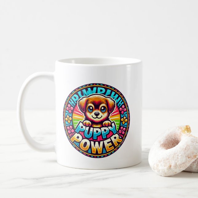 Mug Titre : Pouvoir des chiots - Chien mignon et color (Avec donut)