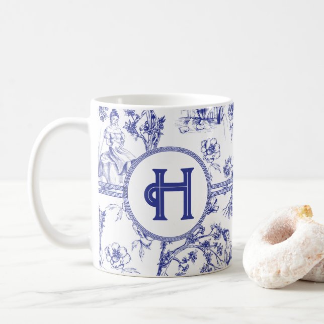 Mug Toile bleue et blanche (Avec donut)