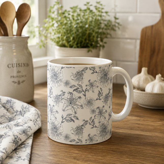 Mug Toile de Jouy botanique oiseaux campagne rustique  (Créateur téléchargé)