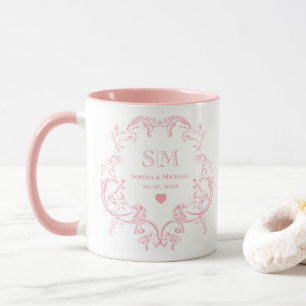 Mug Toile De Jouy rose ou monogramme de mariage à vign