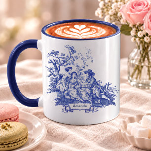 Mug Toile De Jouy Vintage Bleu Monogramme Campagne Fra