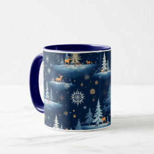 Mug Toile de vacances, cerfs d'arbres et flocons de ne