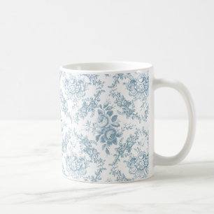 Mug Toile floral bleu et blanc gravé élégant