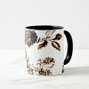 Mug Toile floral botanique en bronze noir et blanc