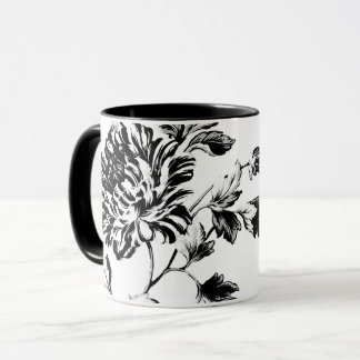 Mug Toile floral botanique vintage noir et blanc